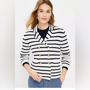 LOFT Striped Double-Breasted Ribbed Knit Sweater Jacket Size small